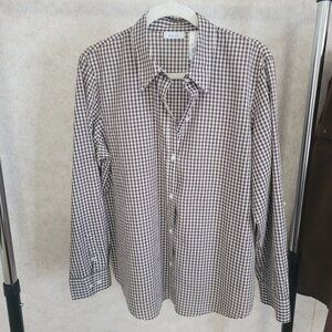 Brown White Plaid Blouse Liz & Co. Womens Long Sleeve Size XL